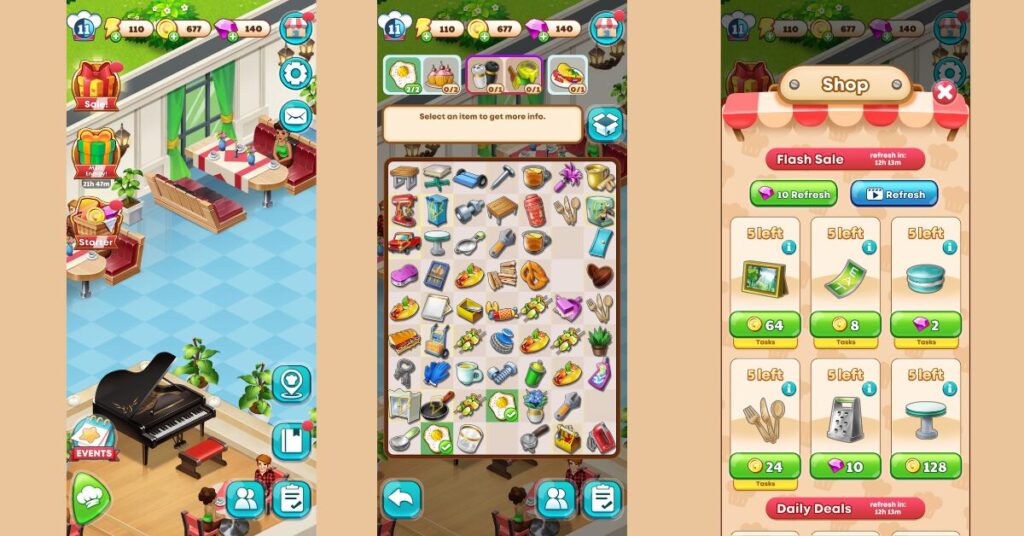merge games: a screenshot of merge restaurant gameplay
