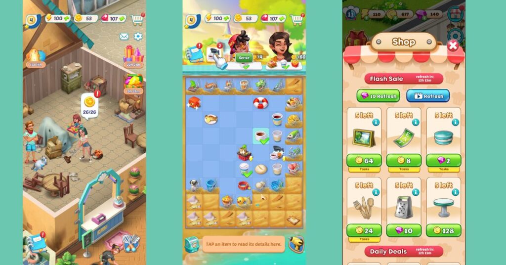 merge games: a screenshot of gossip harbor gameplay