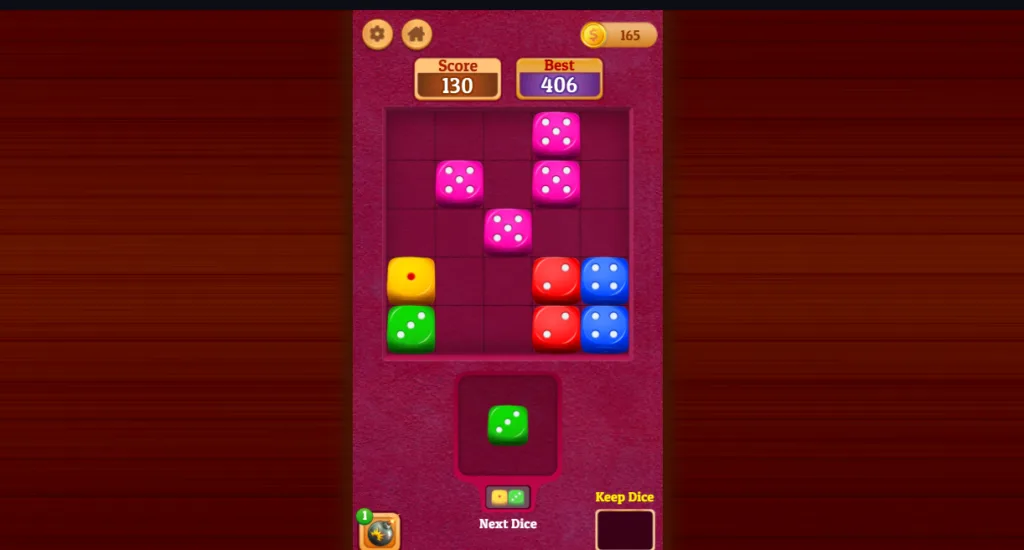 A gameplay screenshot of dice merge