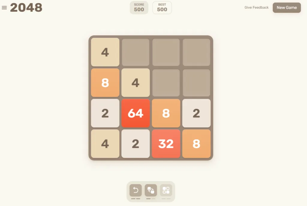 A gameplay screenshot of 2048 merge game, the browser version