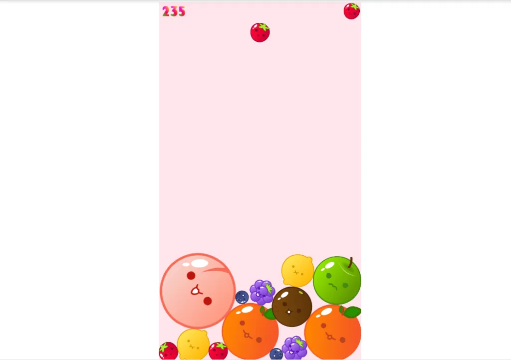 A gameplay screenshot of the watermelon game (suika) on the browser