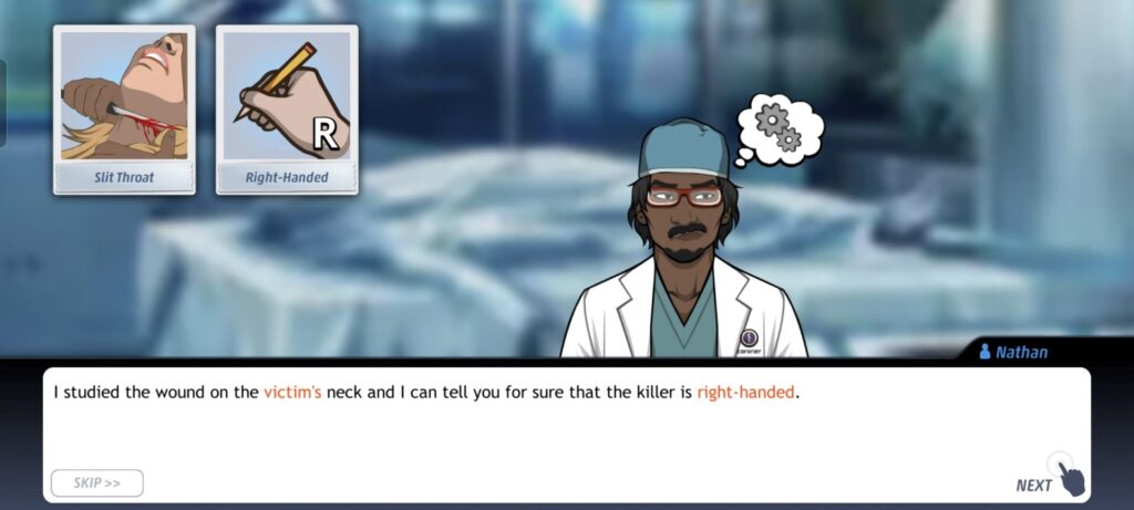 a screenshot of criminal case gameplay, a mystery/detective game