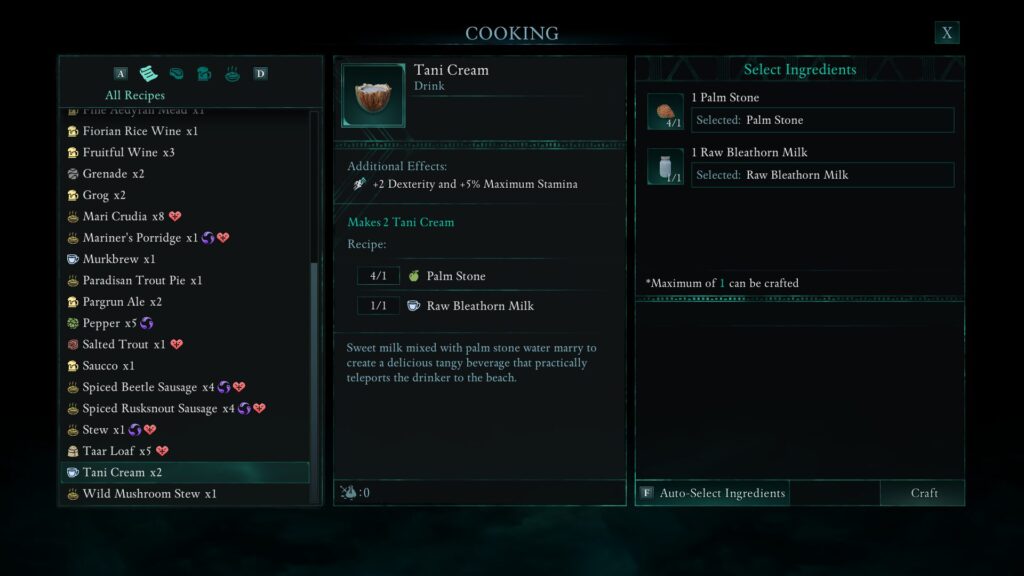 avowed tips and tricks cooking