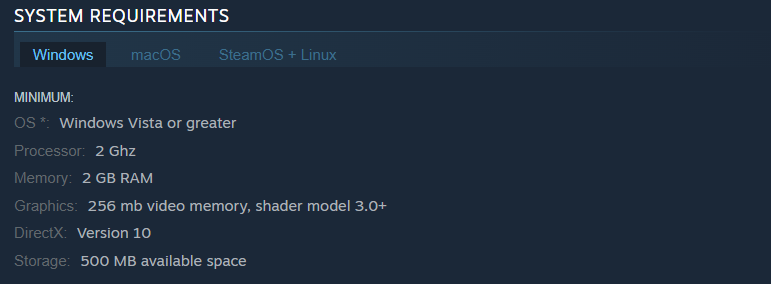 A screenshot of system requirements for Stardew Valley
