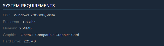 A screenshot of system requirements for Aquaria