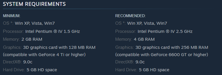 A screenshot of system requirements for Spellforce 2