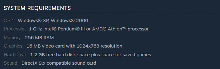 A screenshot of system requirements for Knights of Honor