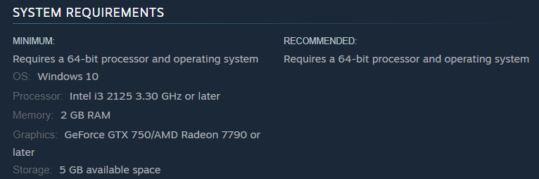 A screenshot of system requirements for What Remains of Edith Finch