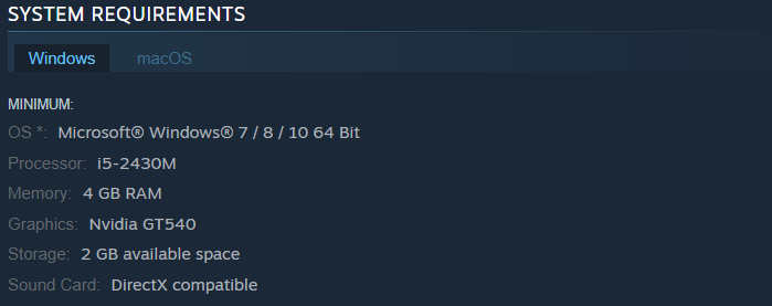 A screenshot of system requirements for Winspan