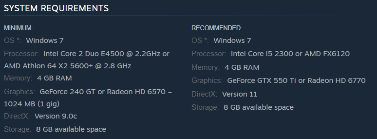 A screenshot of system requirements for Ori and The Blind Forest