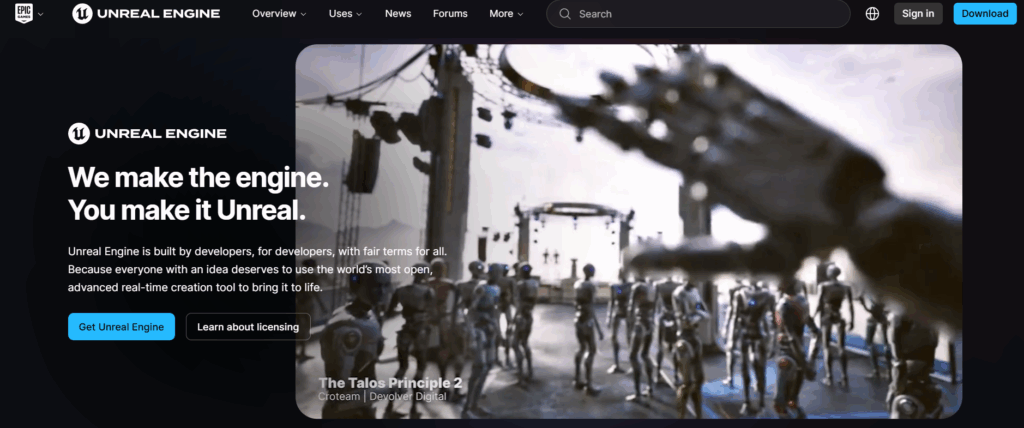 a screenshot of unreal engine website