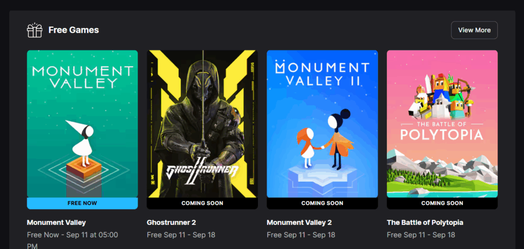 a screenshot of epic games store, showing the free games they give away every week