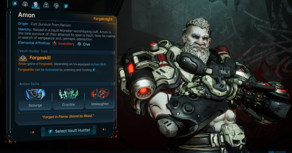 a gameplay screenshot of borderlands 4, showing one of the new vault knights, Forgeknight