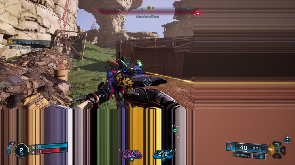 a gameplay screenshot of borderlands 4, showing a big glitch in the graphics