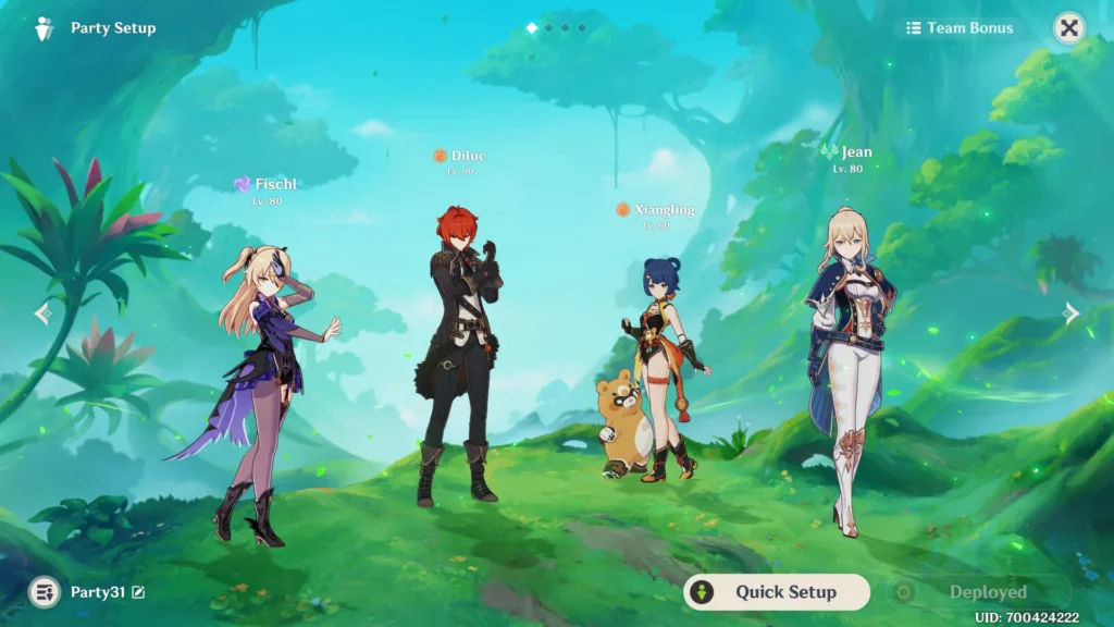 a gameplay screenshot of genshin impact to showcase the party setup