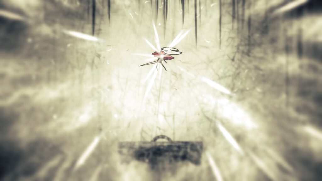 a gameplay screenshot of hollow knight silksong, depicting hornet getting powers